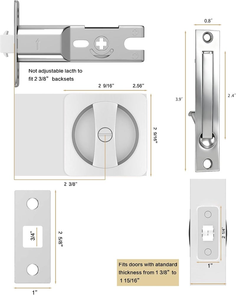 Lethato Pocket Door Hardware with Edge Pull Silver, Pocket Door Lock, Pocket Door Latch, Brushed Nickel Contemporary Pocket Door with Privacy Lock (1 Pack, Square Rounded-Corner) - Image 5